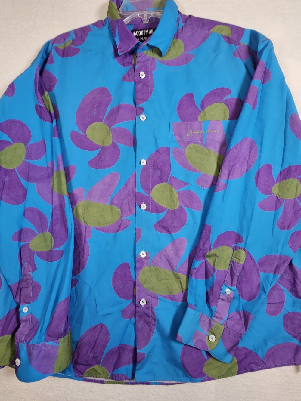 Jacquemus Men's Blue Floral Button-Up Shirt. 60s Inspired.